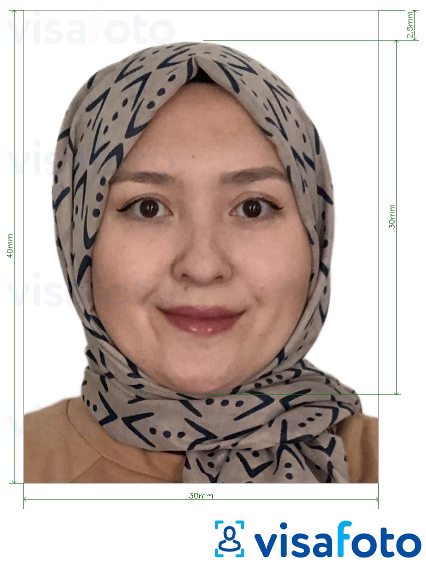阿富汗身份证（e-tazkira）3x4厘米 的标准尺寸照片示例
