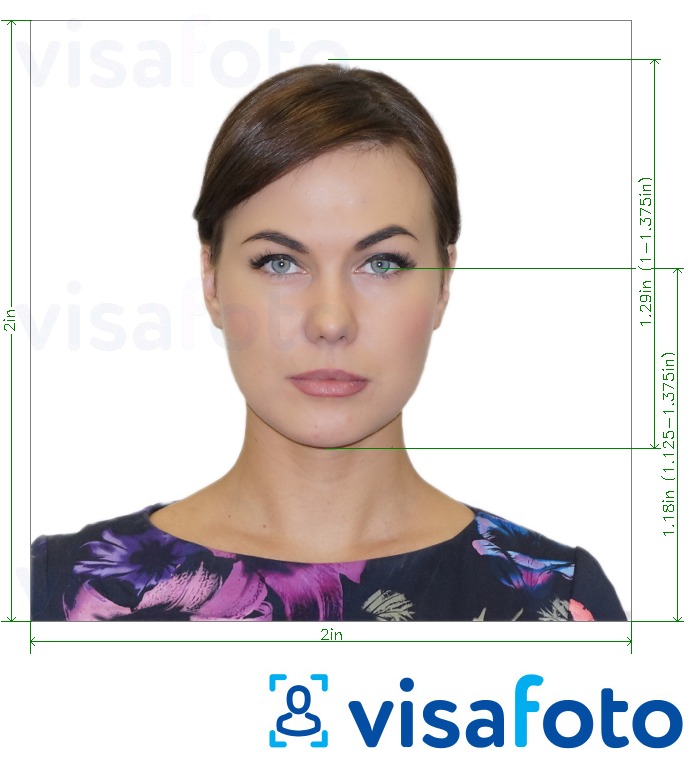 巴西签证2x2英寸（美国）51x51毫米 的标准尺寸照片示例