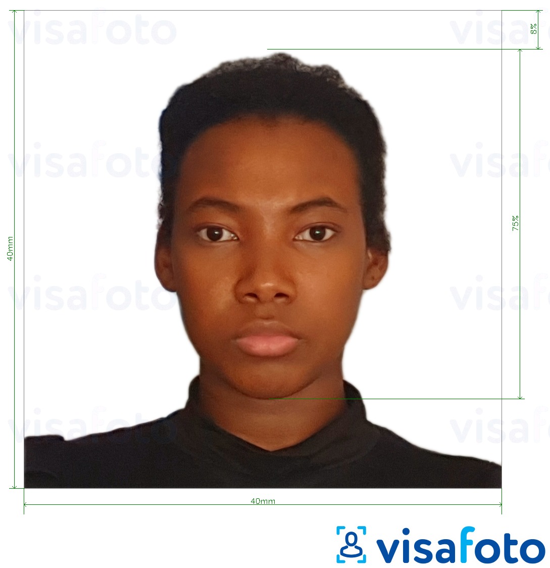 喀麦隆护照4x4厘米（40x40毫米） 的标准尺寸照片示例