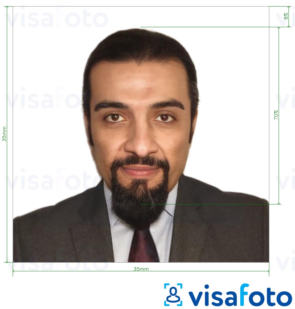 吉布提护照 3.5x3.5厘米（35x35毫米） 的标准尺寸照片示例