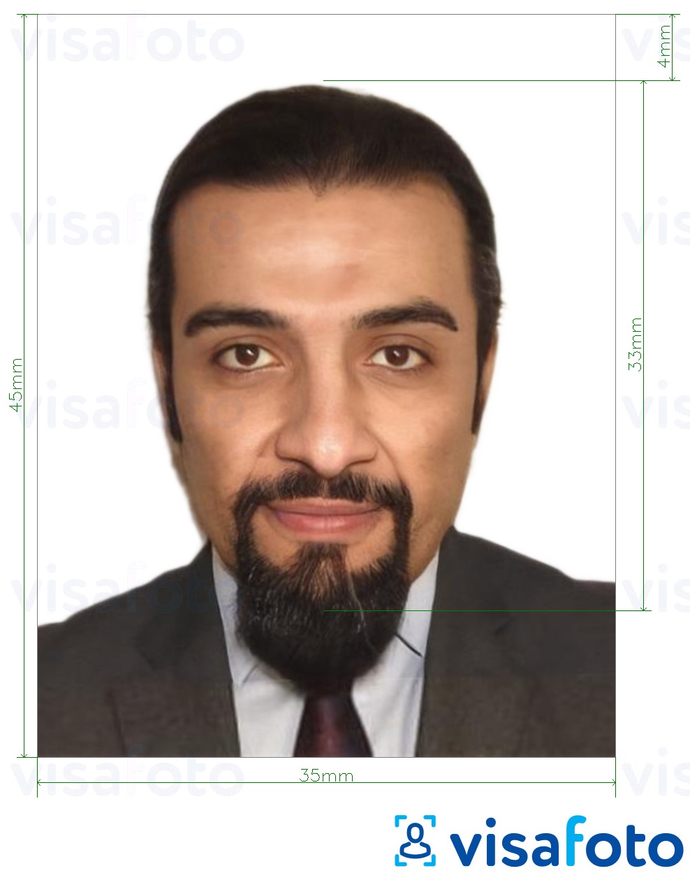 约旦护照3.5x4.5厘米（35x45毫米） 的标准尺寸照片示例