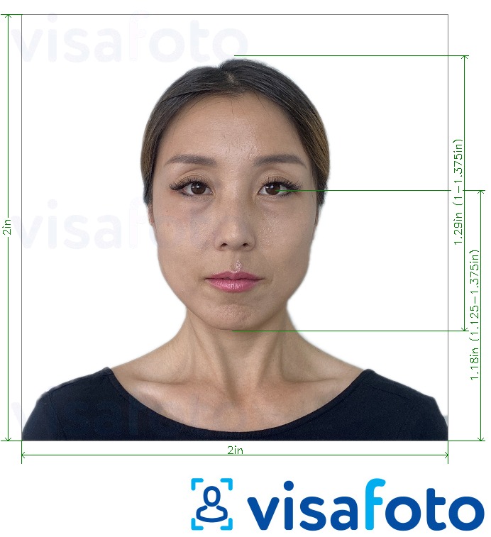 柬埔寨来自美国的2x2英寸签证 的标准尺寸照片示例