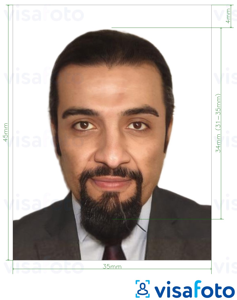 科威特签证 35x45 毫米 的标准尺寸照片示例