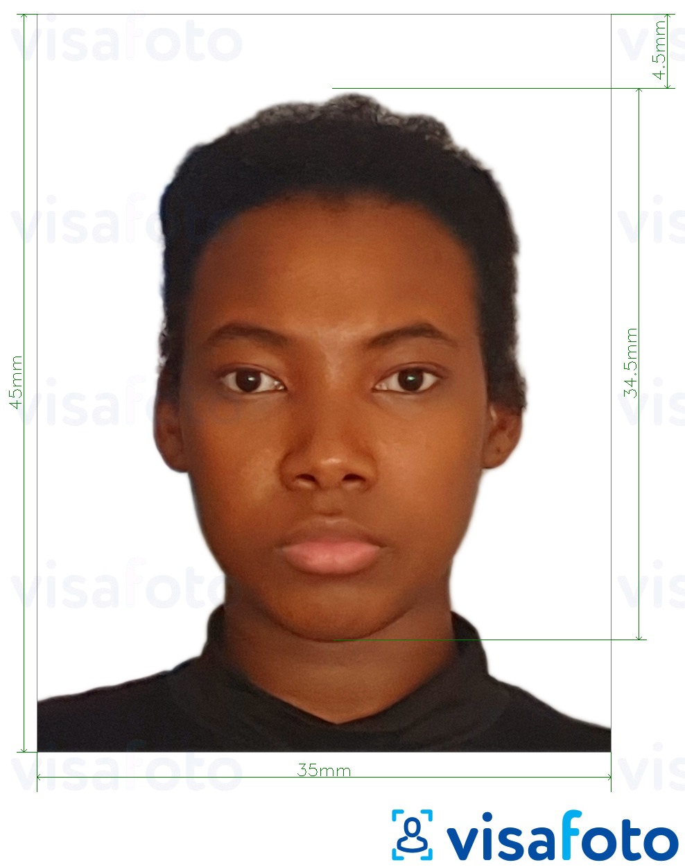 尼日利亚护照 35x45 毫米 的标准尺寸照片示例