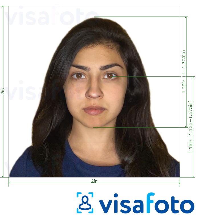 巴基斯坦签证2x2英寸（来自美国） 的标准尺寸照片示例