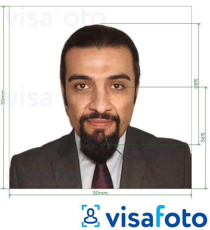 乍得护照50x50mm（5x5厘米） 的标准尺寸照片示例