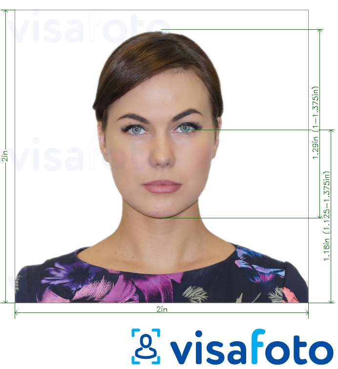 美国护照卡 2x2 英寸 的标准尺寸照片示例
