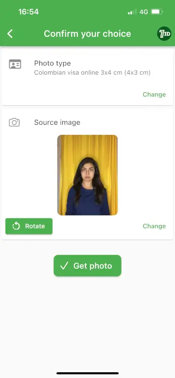 7ID App: Colombia e-Visa Photo Size