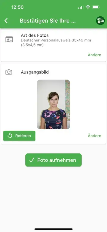 Aplicația 7ID: Editor de dimensiune a fotografiilor pașaportului german