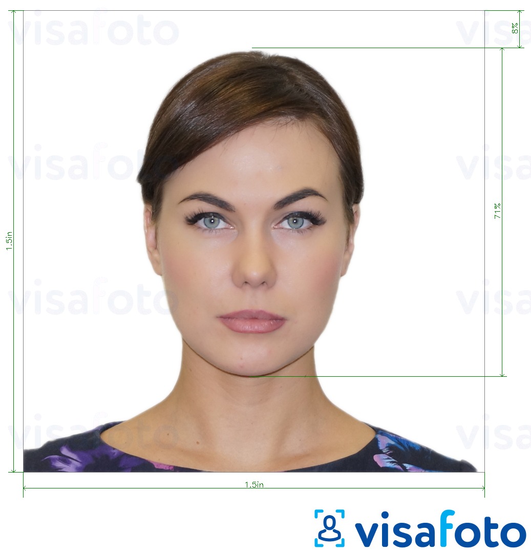 阿根廷签证在美国1.5x1.5英寸 的标准尺寸照片示例