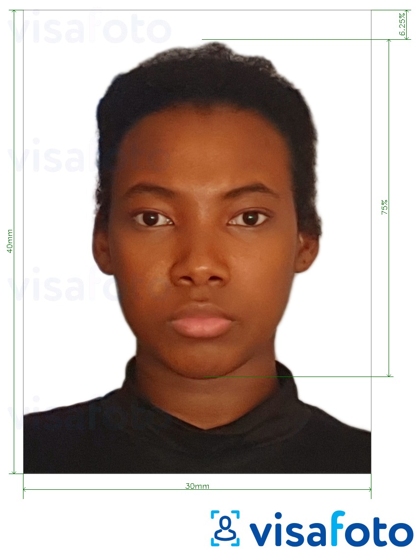 博茨瓦纳护照3x4厘米（30x40毫米） 的标准尺寸照片示例