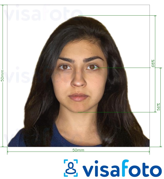 智利签证5x5厘米 的标准尺寸照片示例