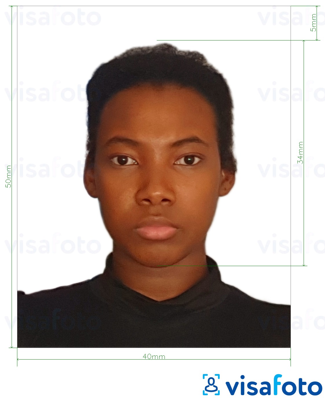喀麦隆护照4x5厘米（40x50毫米） 的标准尺寸照片示例
