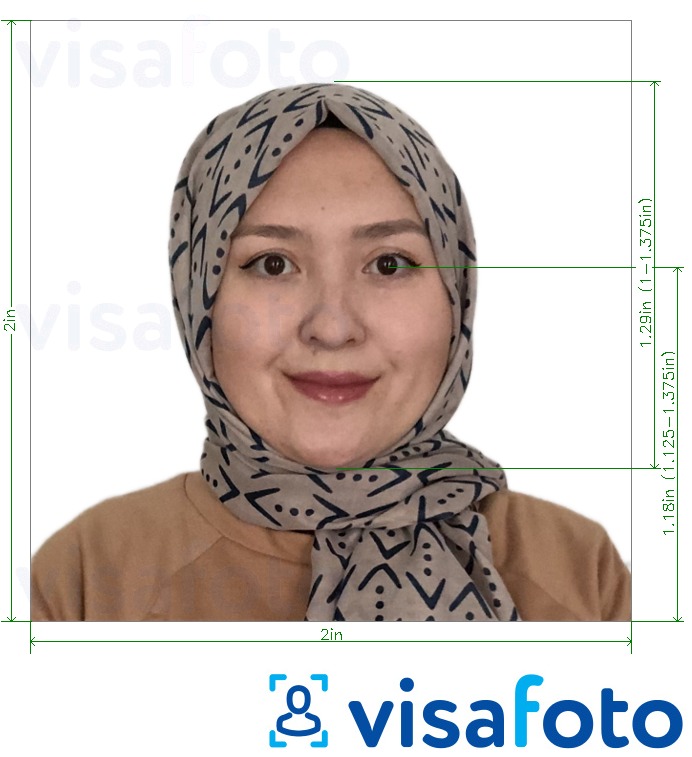 印尼签证2x2英寸（51x51毫米） 的标准尺寸照片示例
