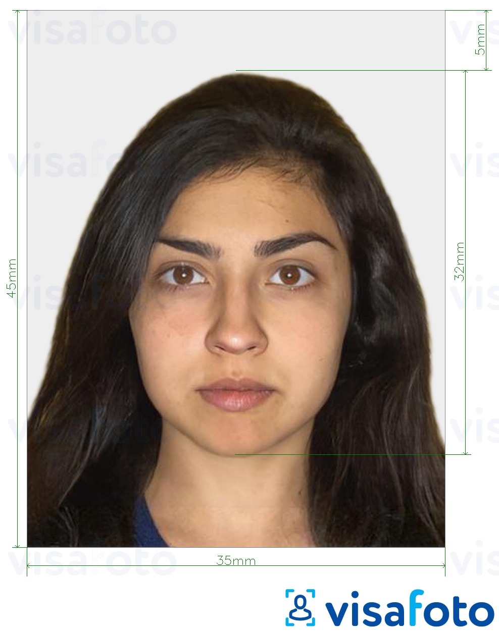 以色列护照35x45毫米（3.5x4.5厘米） 的标准尺寸照片示例