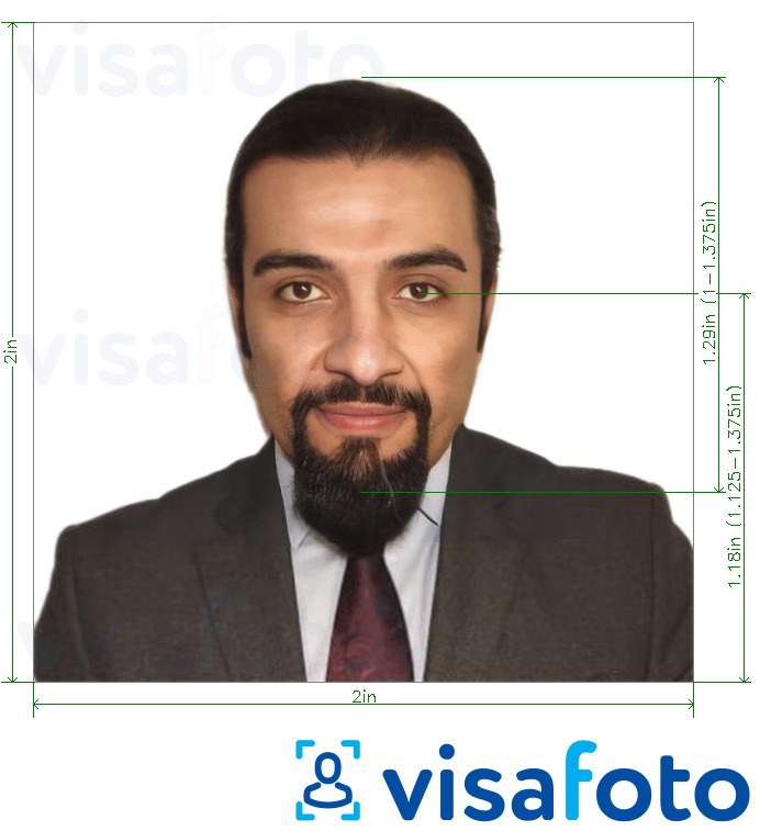 伊拉克护照5×5厘米（51×51毫米，2×2英寸） 的标准尺寸照片示例