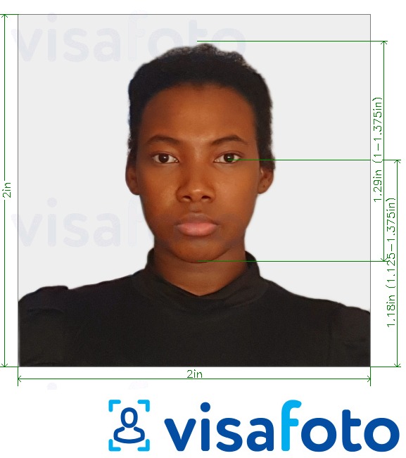 东非签证照2×2英寸（肯尼亚）（51×51毫米，5×5厘米） 的标准尺寸照片示例