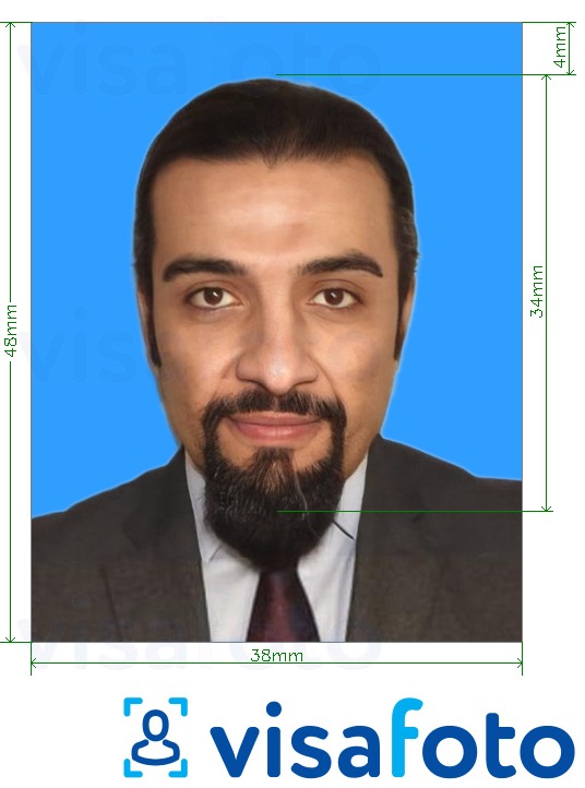 卡塔尔护照38x48毫米蓝色背景 的标准尺寸照片示例