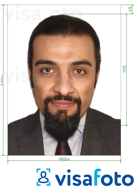 沙特阿拉伯身份证 Absher 640x480 像素 的标准尺寸照片示例