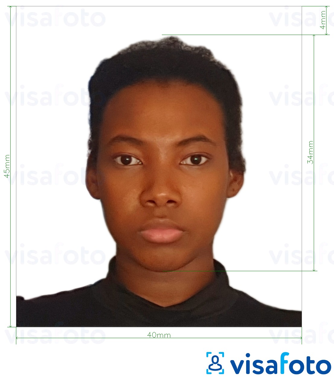 坦桑尼亚护照40x45毫米（4x4.5厘米） 的标准尺寸照片示例